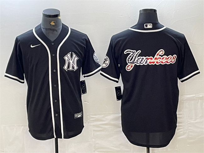 Men's New York Yankees Black Team Big Logo Cool Base Stitched Baseball Jersey